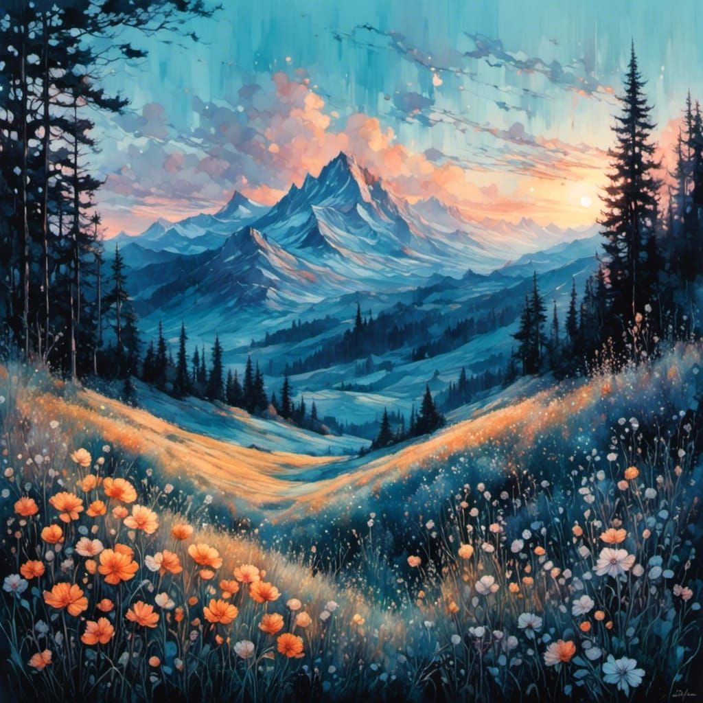 Translucent Flowers in Evening Light, Impasto Style