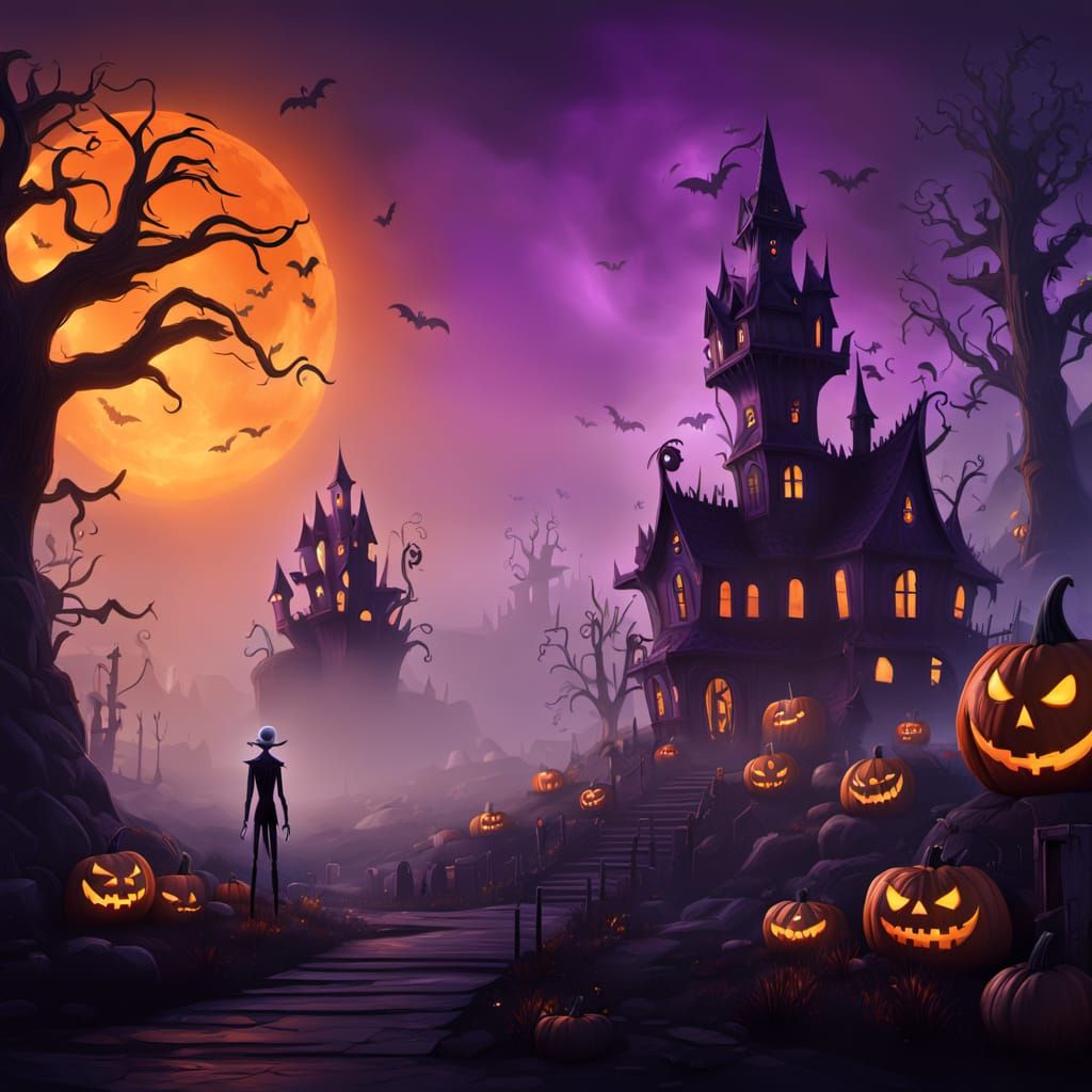Halloween Town Concept Art: Jack Skellington Surveys His Dom...