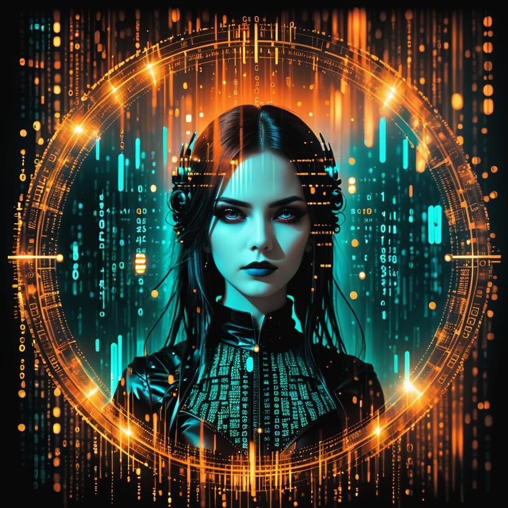 Dark Gothic Heroine in Binary Code Dream