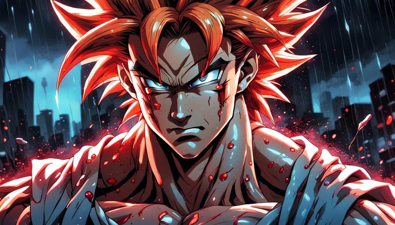 Gogeta in Rain: Cinematic Comic Book Style