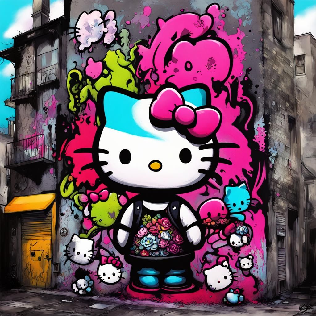 Gothic Hello Kitty Graffiti Art