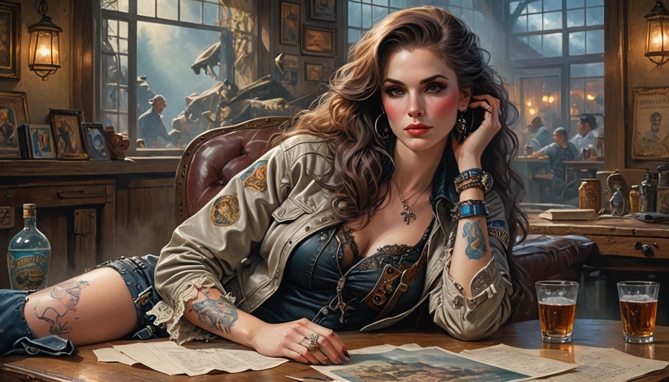 Cowgirl Portrait with Tattoos in Ethereal Style