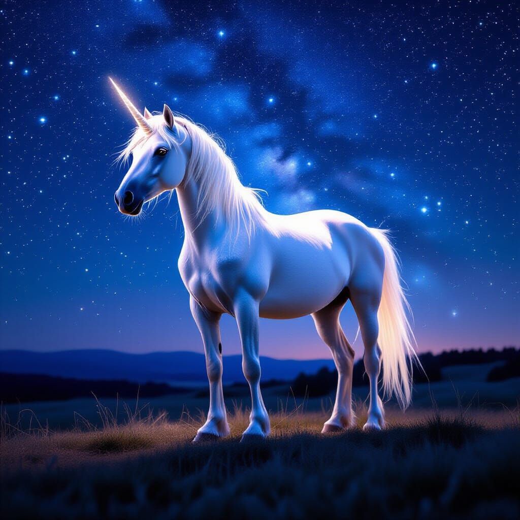 Sparkling Translucent Unicorn in Vast Starry Night Sky