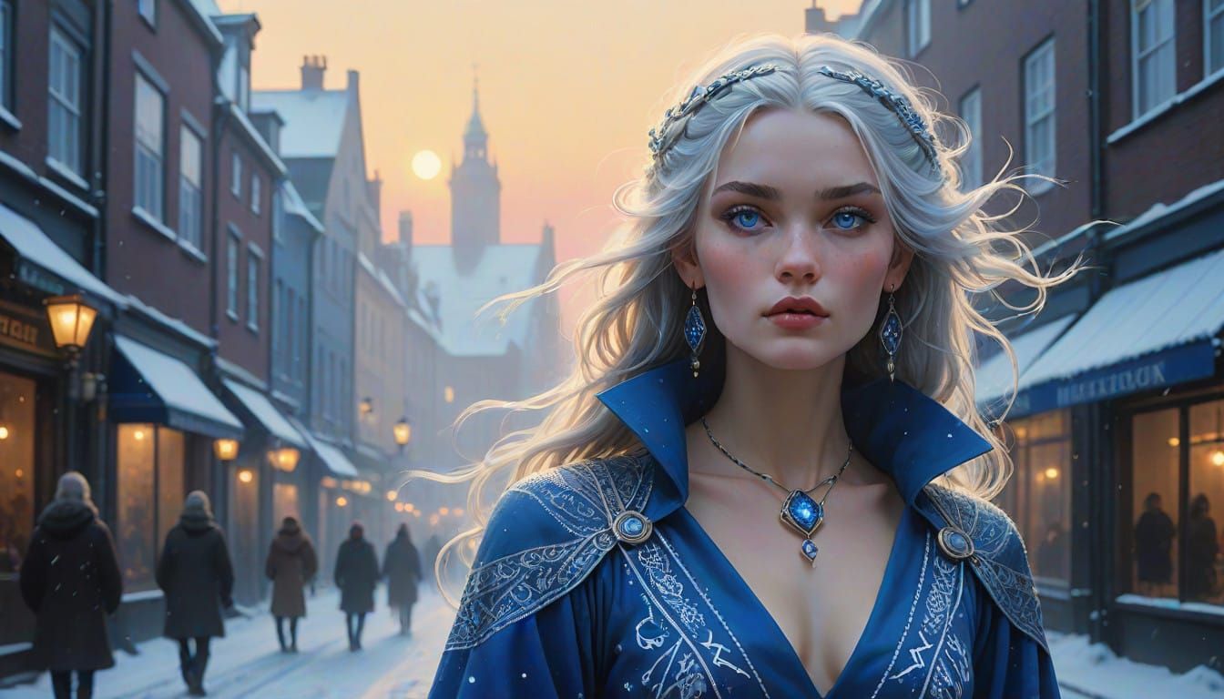 Majestic Silver-Haired Goddess in Winter Wonderland