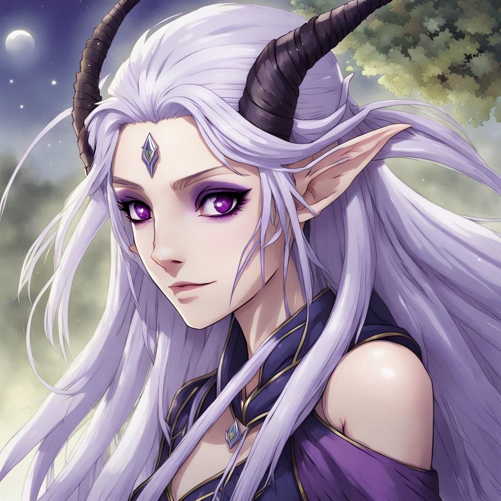 Anime Style Elf Girl with Violet Eyes