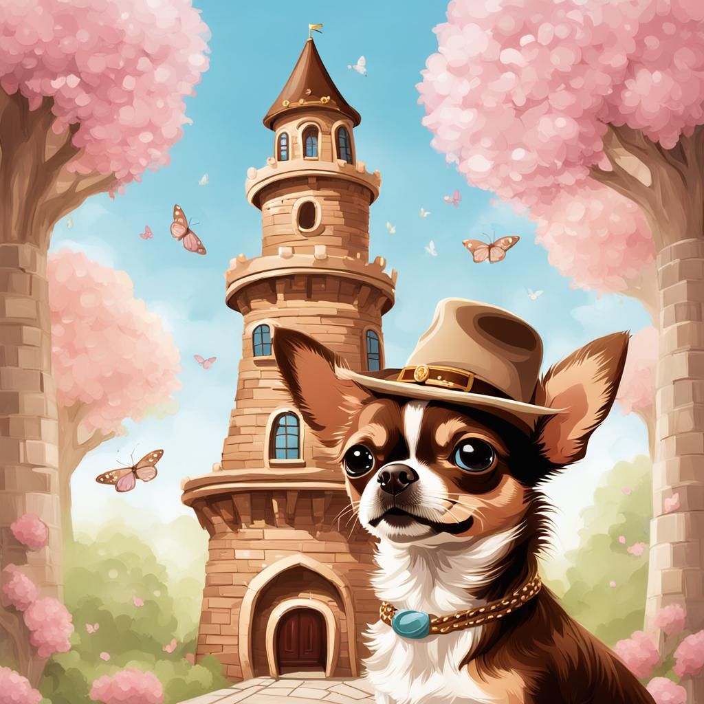 Princess with a princess dress and hat brown chihuahua with ...