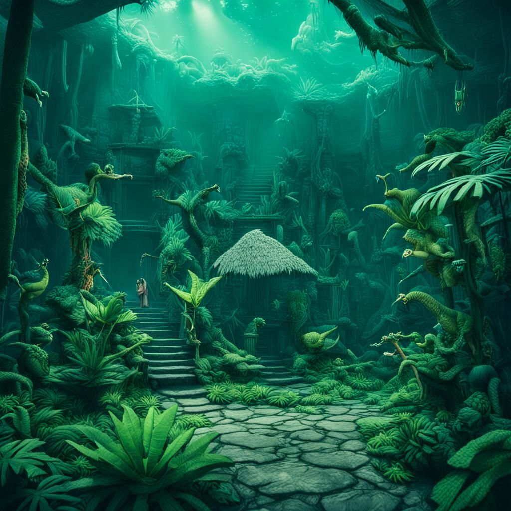 Lush Tropical Druid Lair: Cinematic Film Still