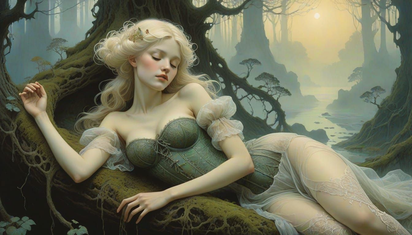 Mysterious Sorceress in Whimsical, Atmospheric Portrait