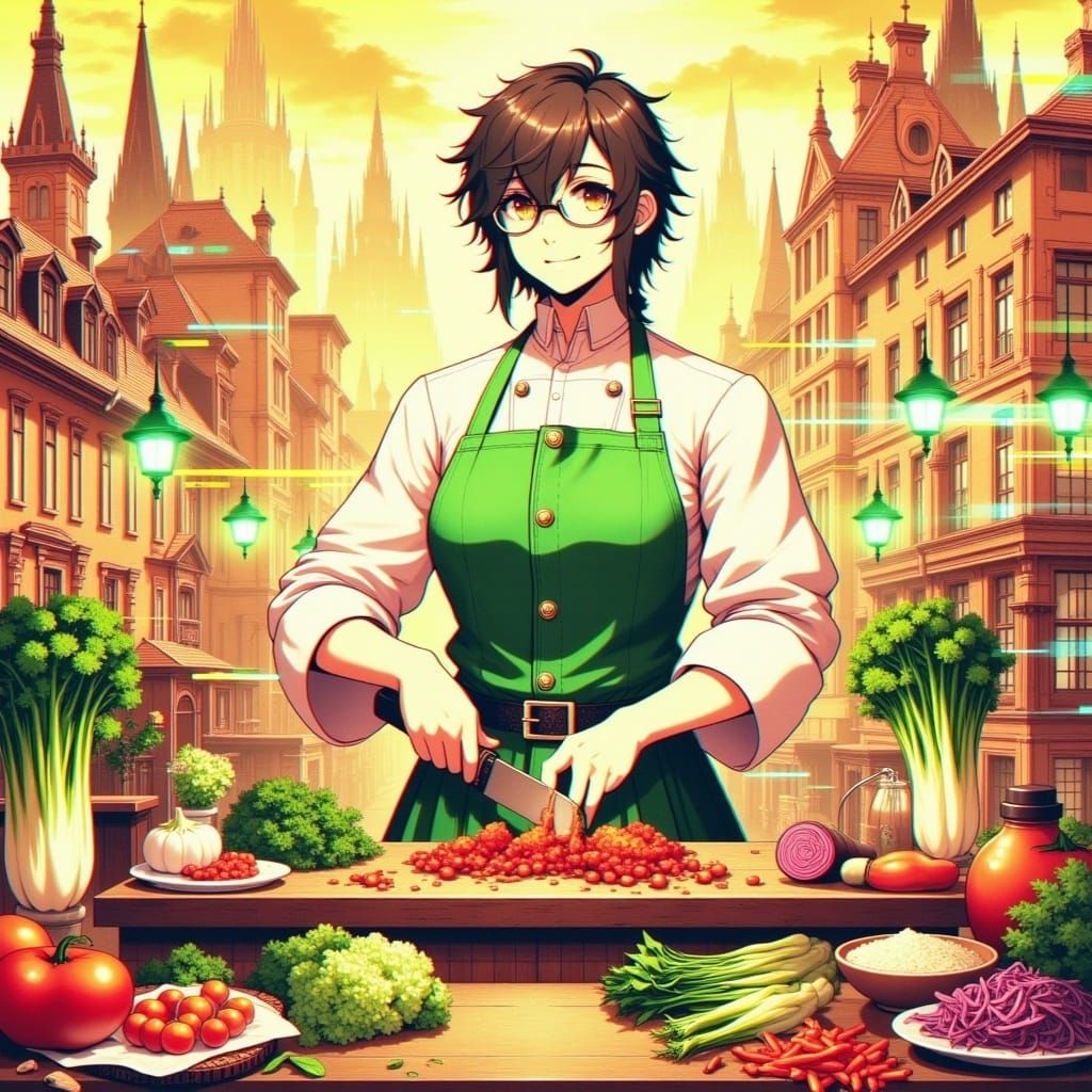 Chef Skillfully Chopping Vegetables in Kitchen