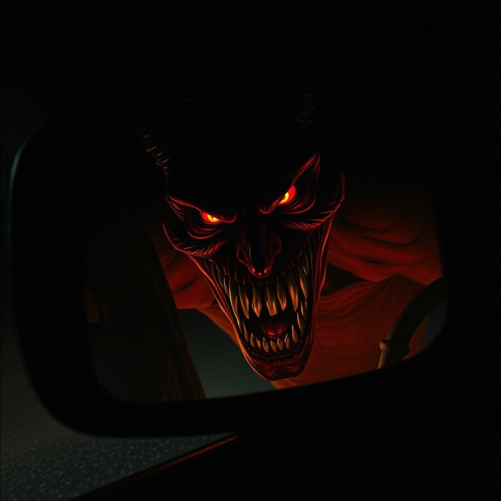 Terrified Driver's Encounter with Sinister Shadow Demon