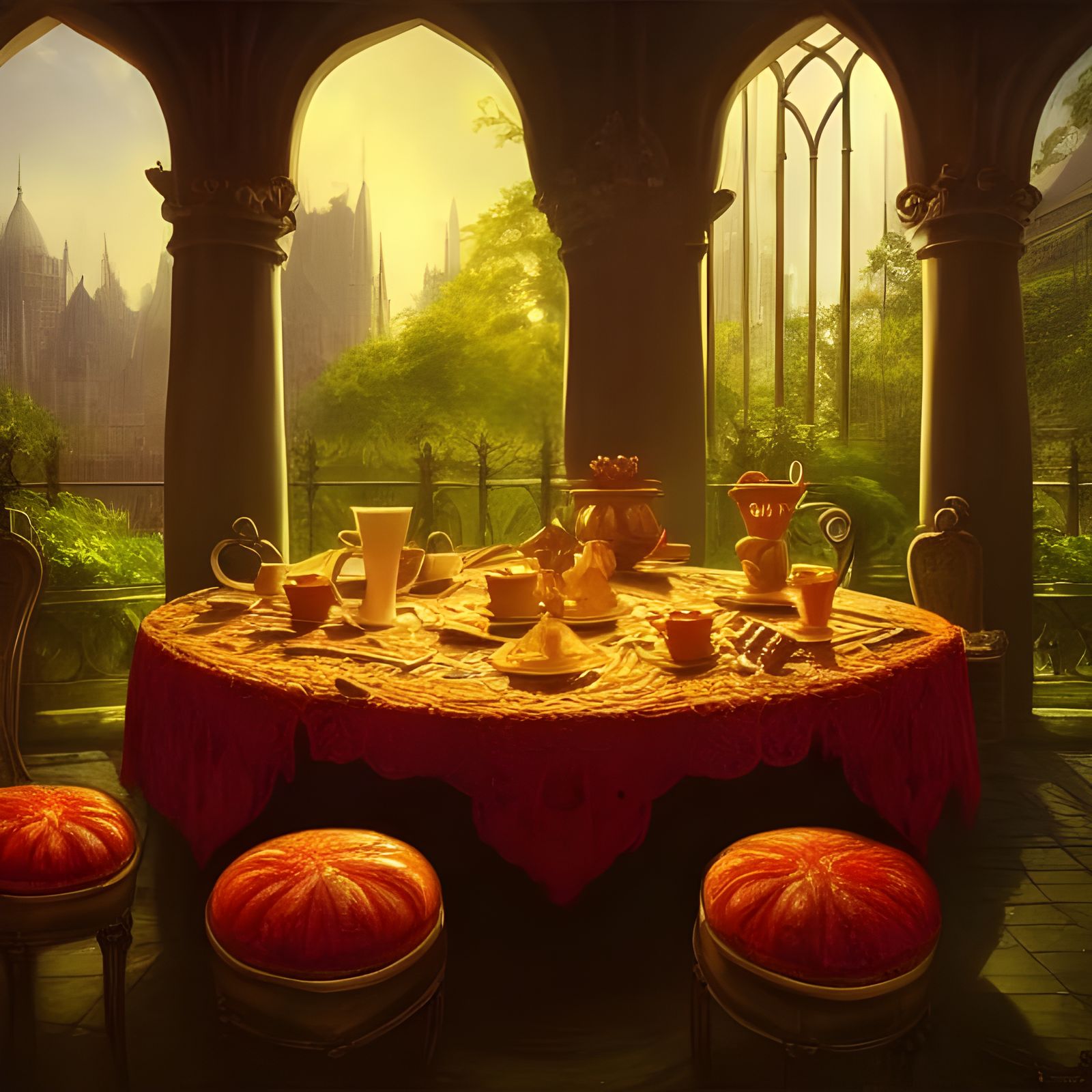 Golden Hour Coffee Still Life in Baroque Style