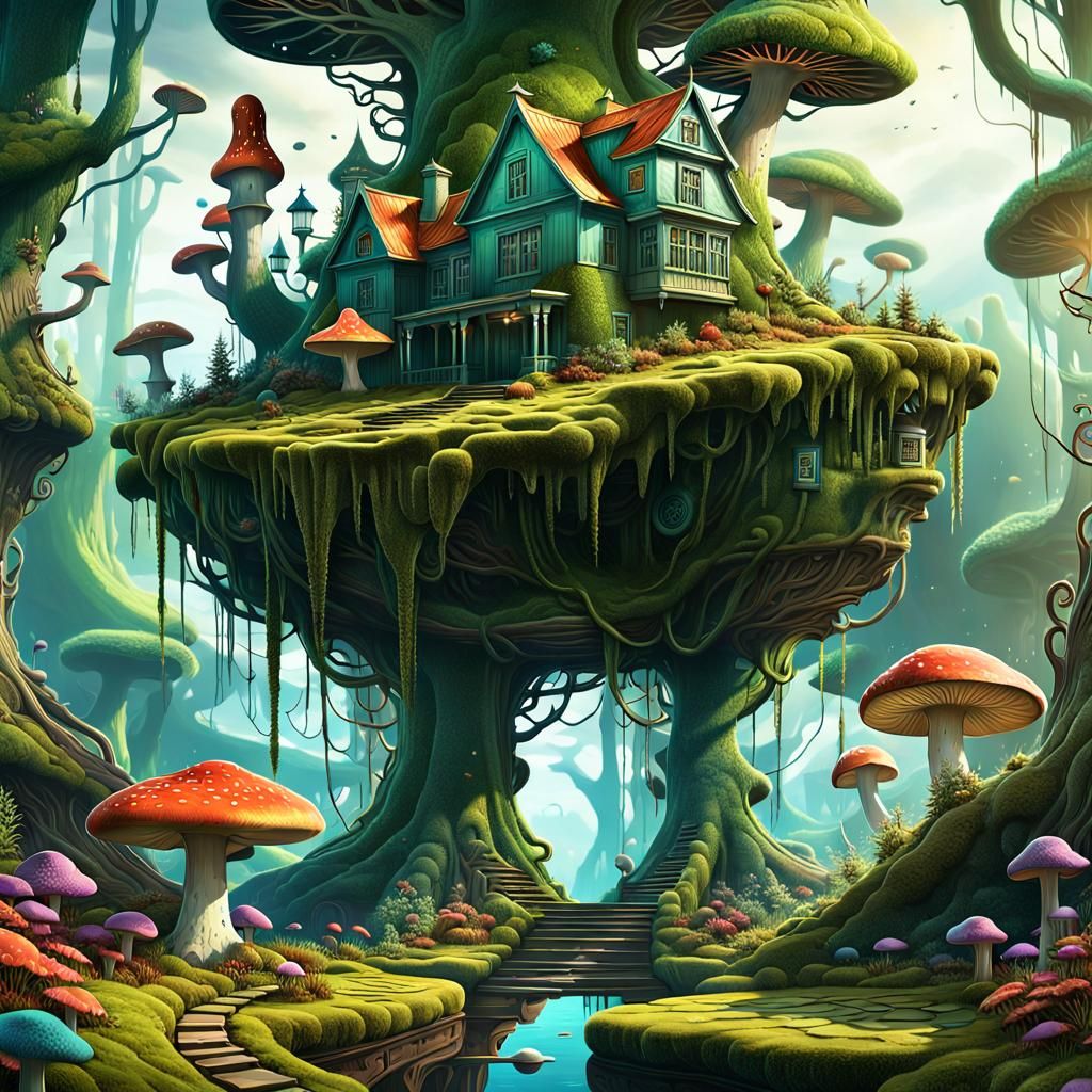 Surreal Landscape with Molecular Manor as Digital Art