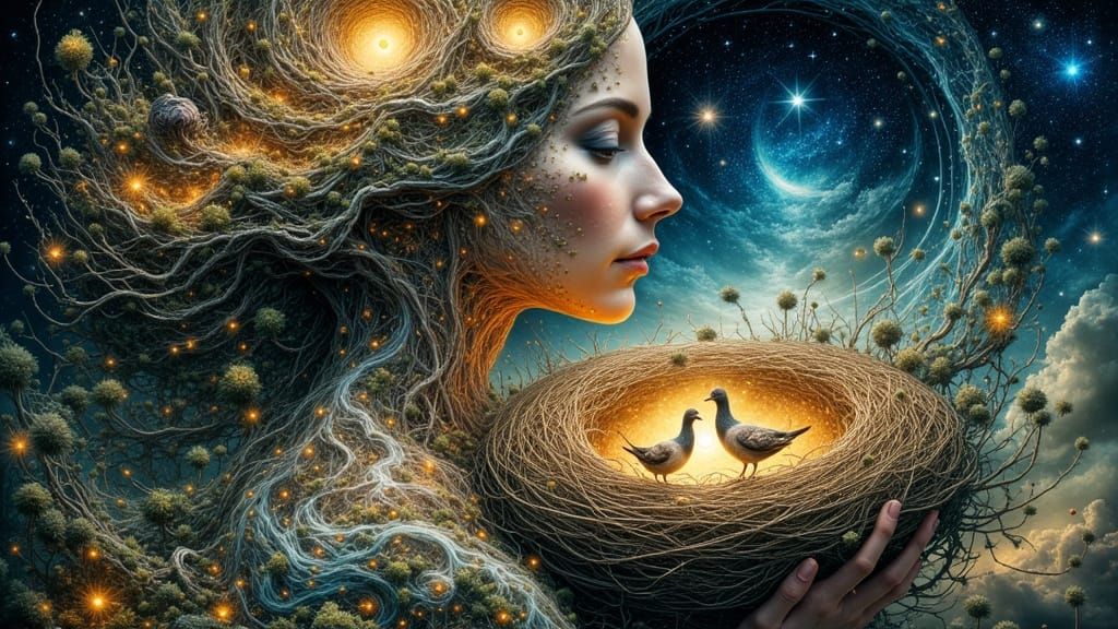 Cosmic Connection: Woman Carries Star Nest