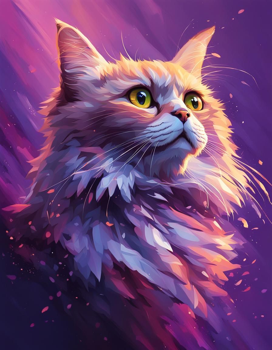 Magical Cat with Angel Wings in Hyperrealistic Splash Art