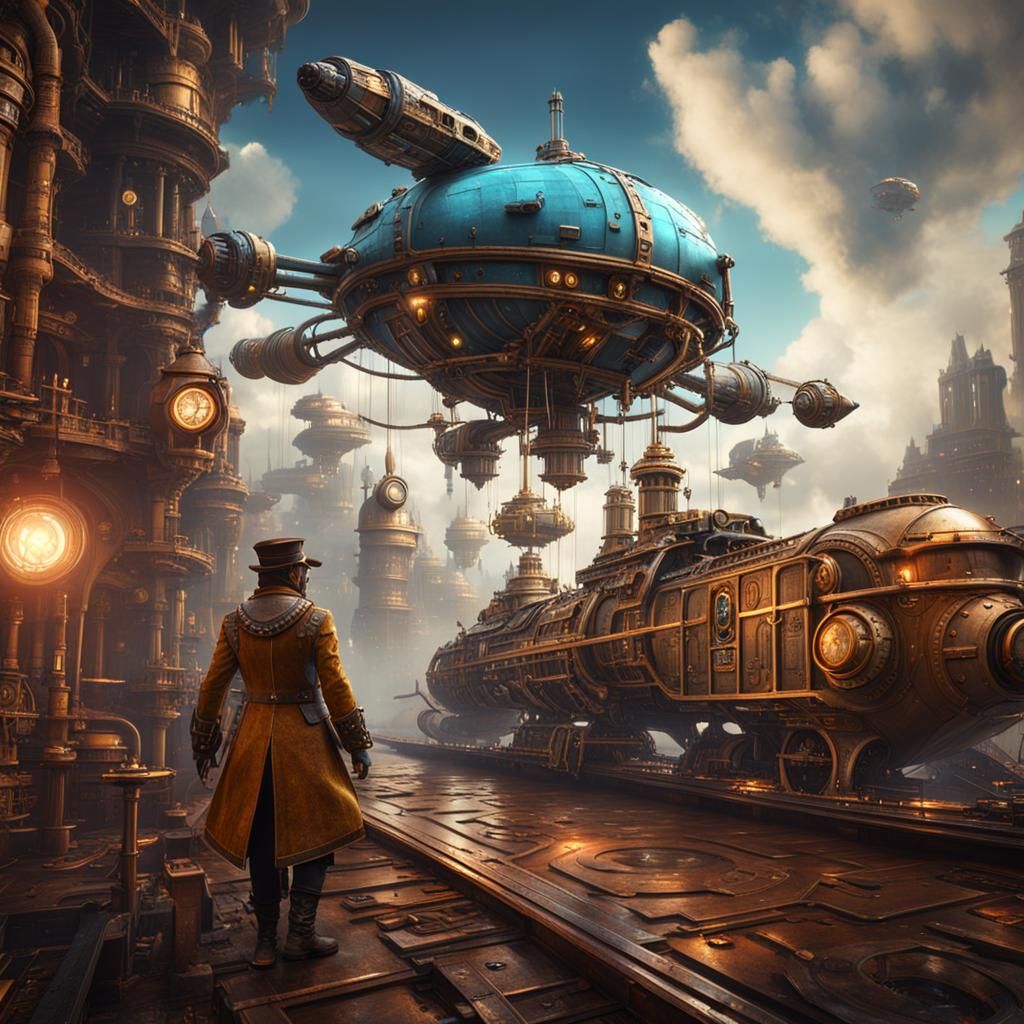 Fantastical Steampunk Spaceship Concept Art