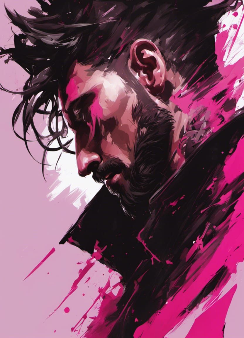 Pink Male God in Acrylic Painting Style