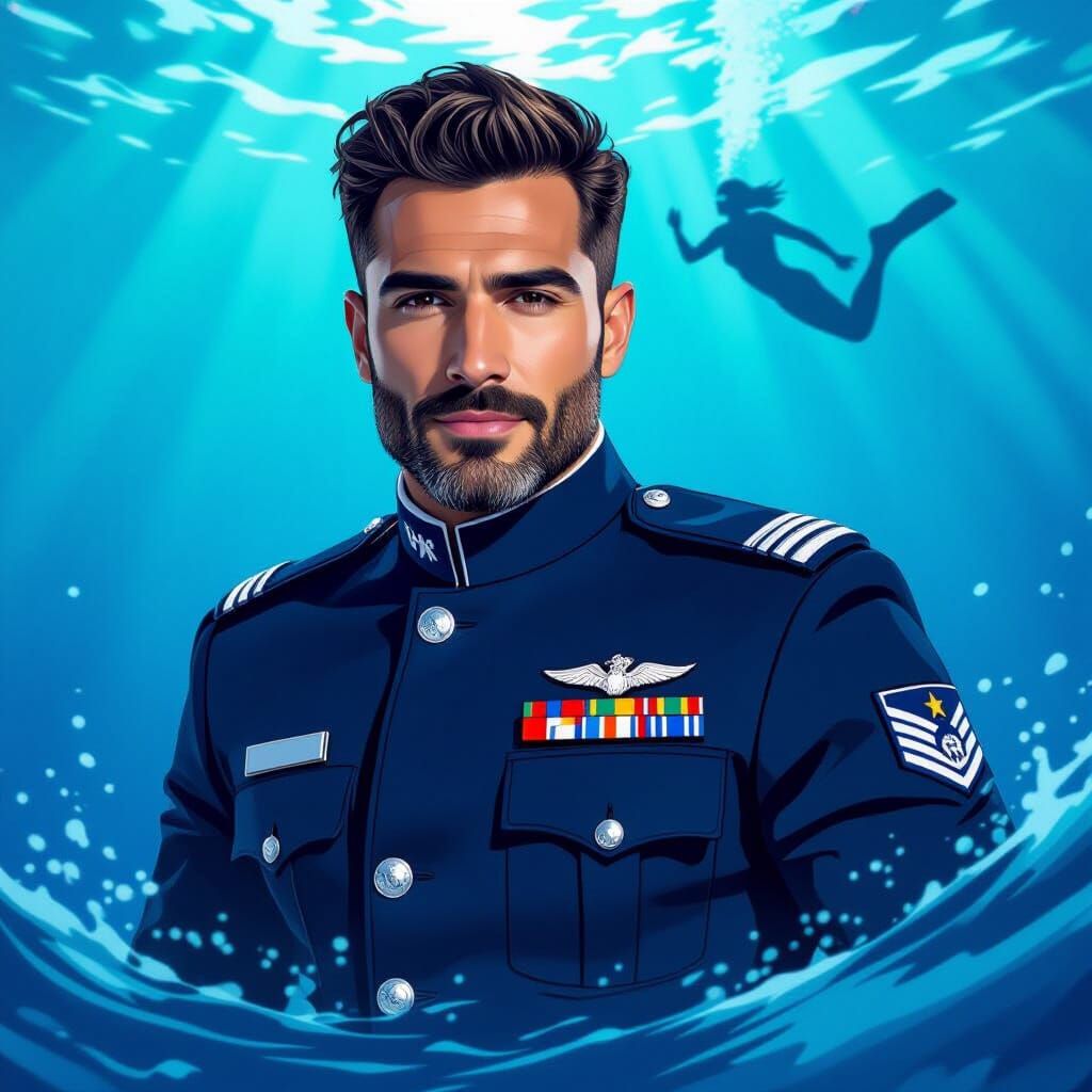 Lebanese Diving Captain Portrait in Hyperrealistic Style
