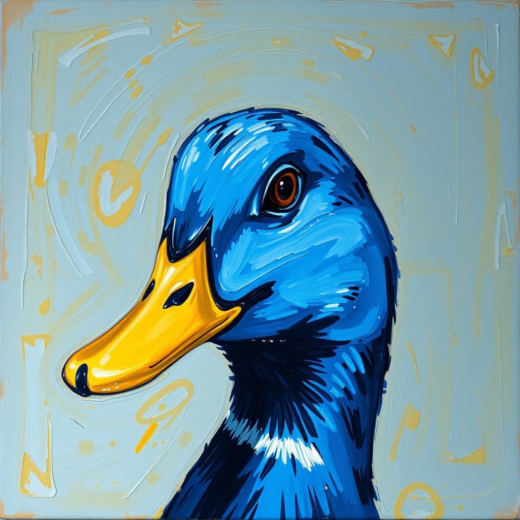 Blue Duck Asks Existential Questions in Pop Art Style