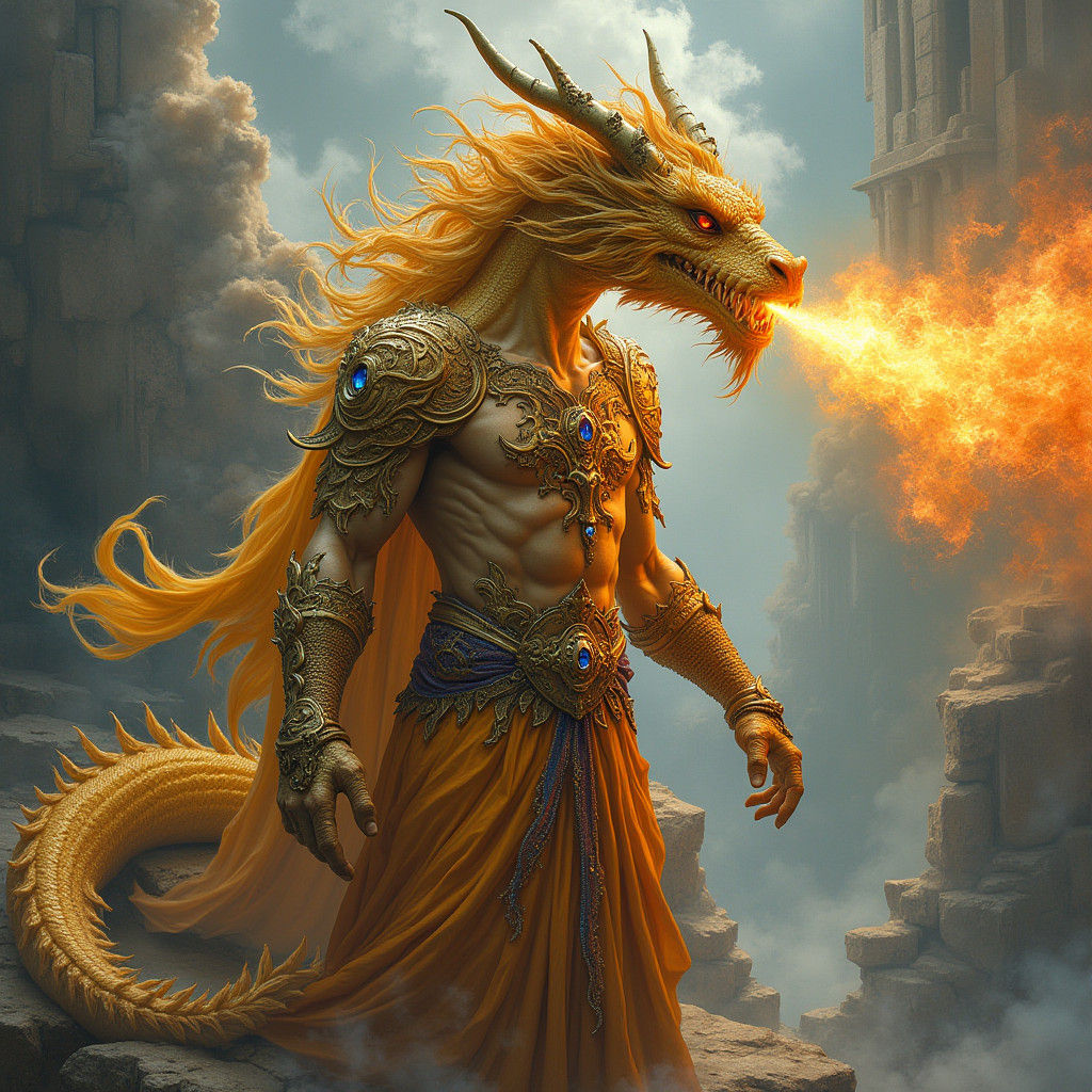 Golden Dragon Warlock: Fantasy Art Illustration