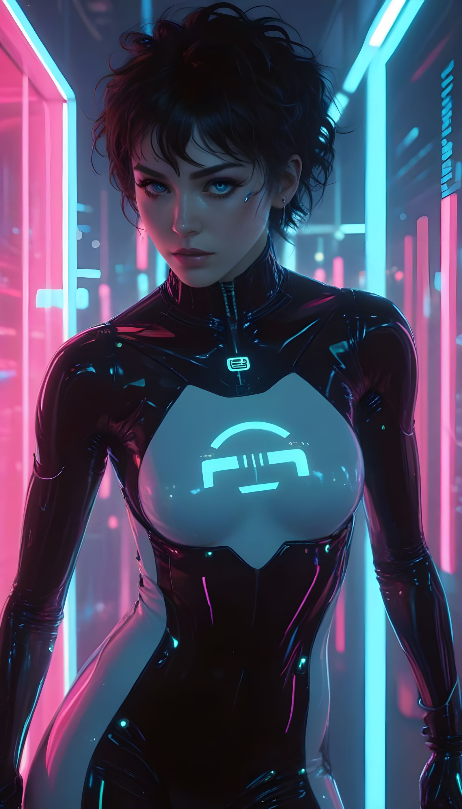 Cyberpunk Runner with Digital Face Shield in Neon Night