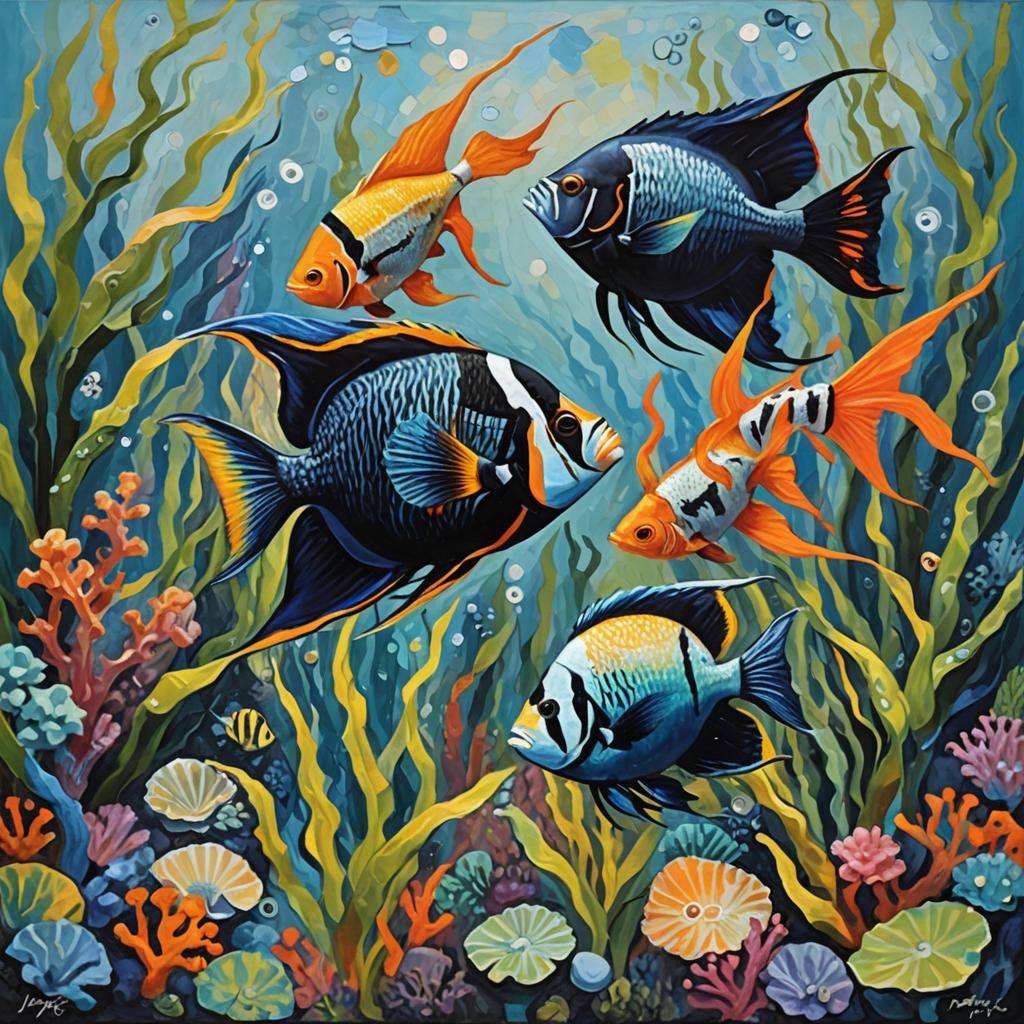 Colorful Undersea Garden in Expressionist Oil Painting