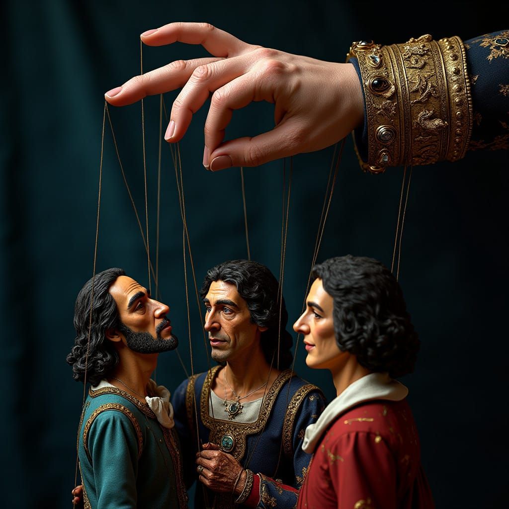 Puppeteer's Hand Conducts Tragic Strings in Renaissance-Insp...