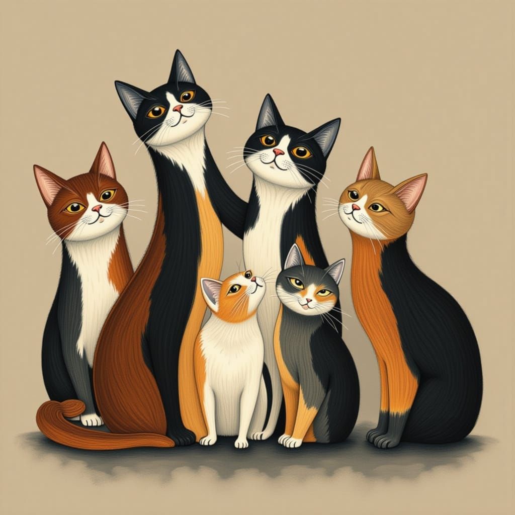 Charming Cat Family Portrait Showing Affection