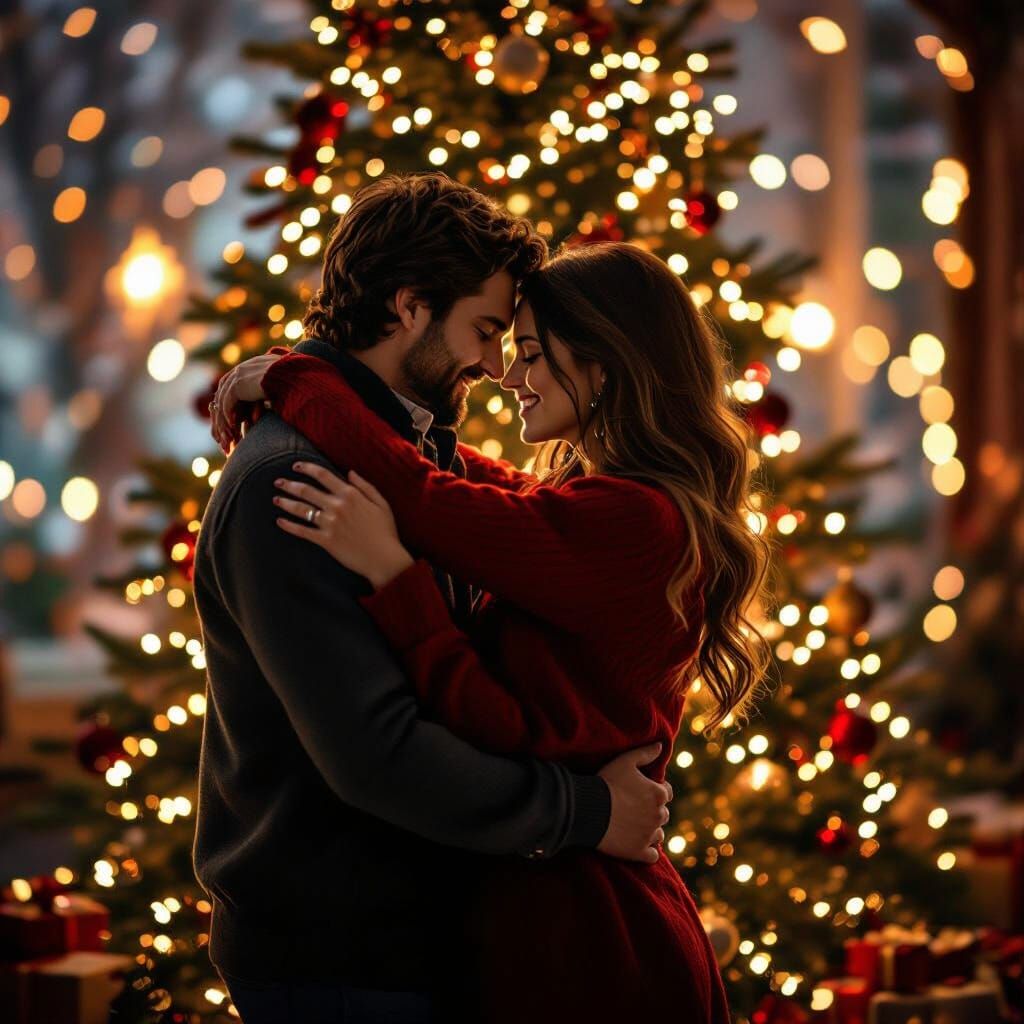 Cozy Christmas Embrace with Warm, Glowing Light