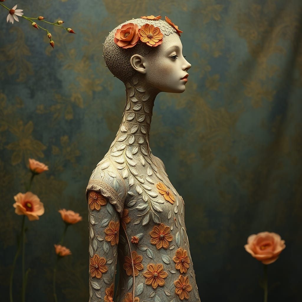 Surreal Long Neck Girl with Embossed Skin