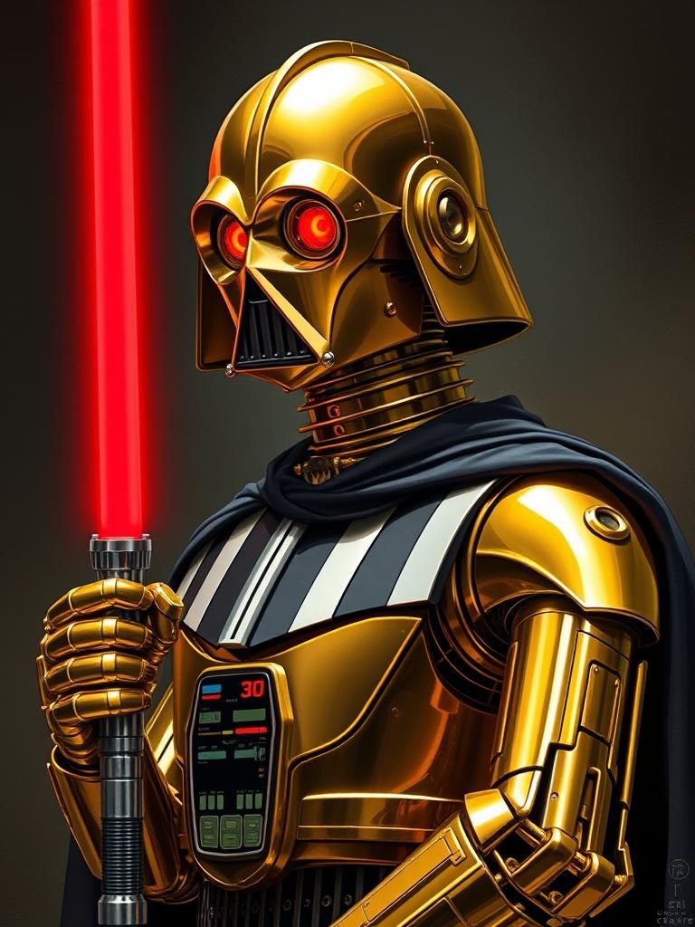 C-3PO as Darth Vader in Cyberpunk Style