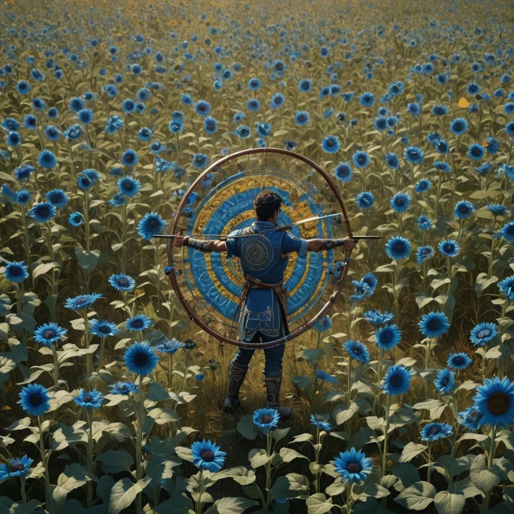 Mexican Archer in Sunflower Field: Fantasy Art
