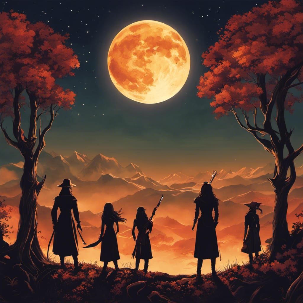 Witches Coven Gazing at the Moon, Digital Art