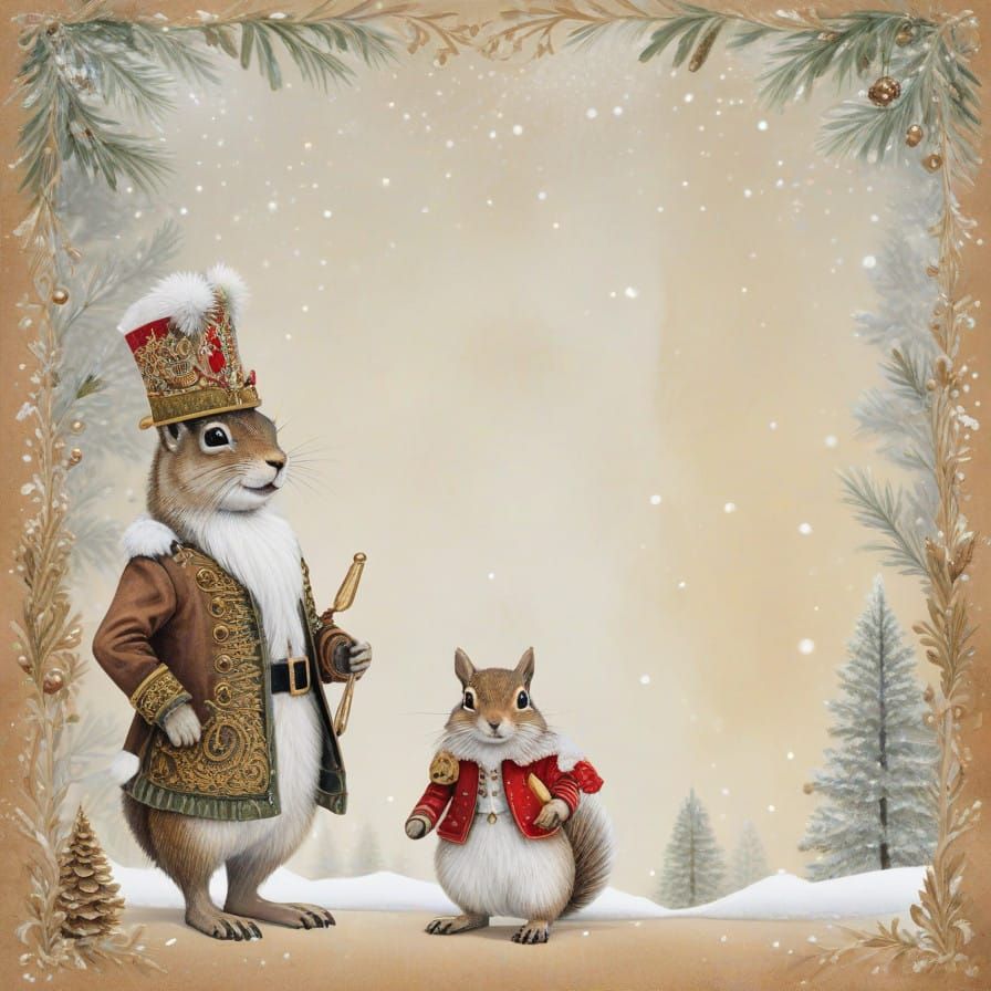 Victorian Squirrel Family Celebrates Christmas with Whimsy