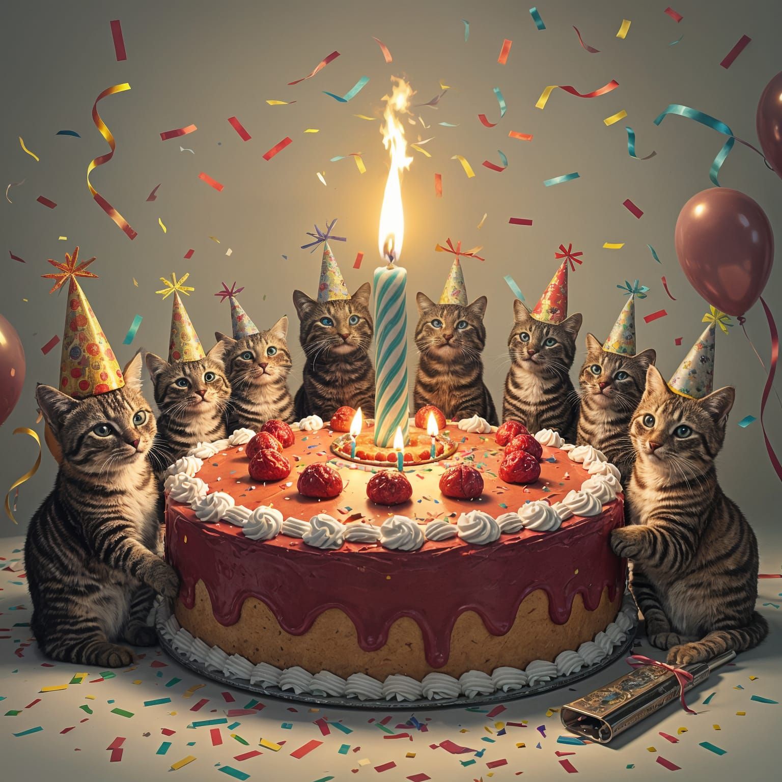 Cats Celebrate Birthday with Elaborate Cake