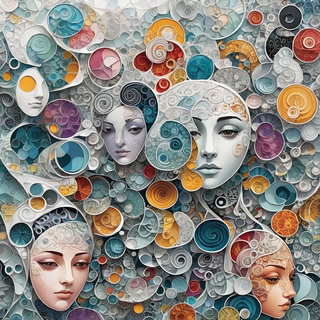 Abstract Vector Art with Sticker Labels in Pastel Colors