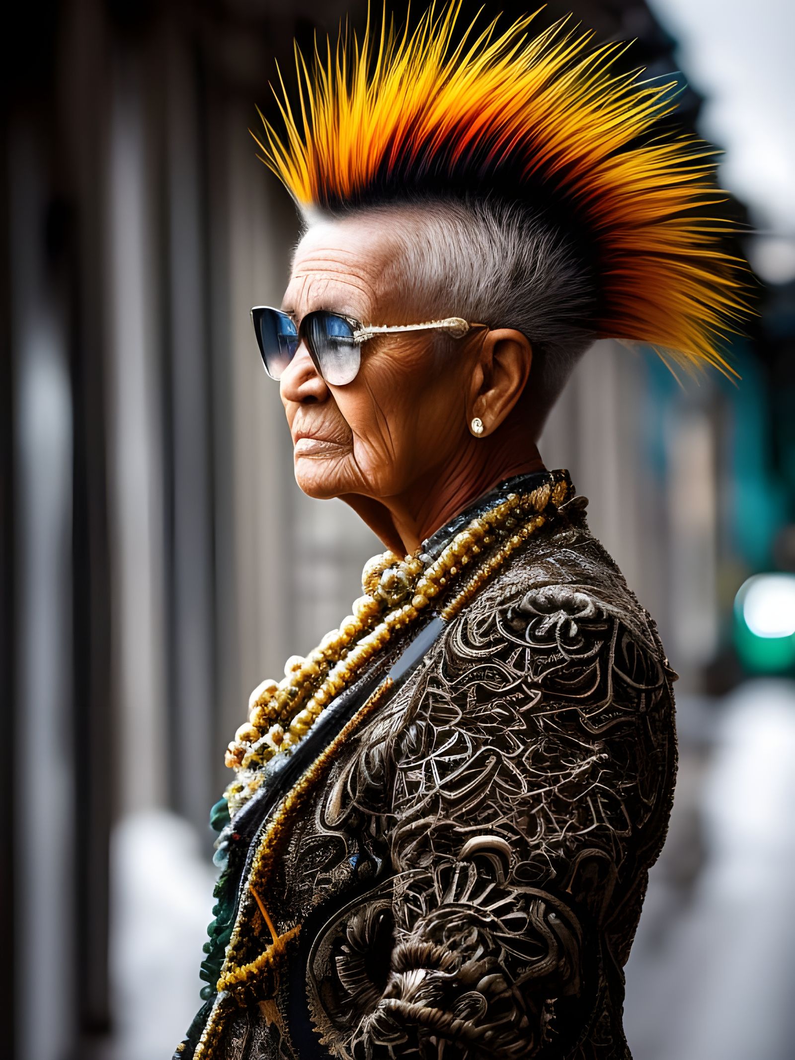 Old woman with mohawk