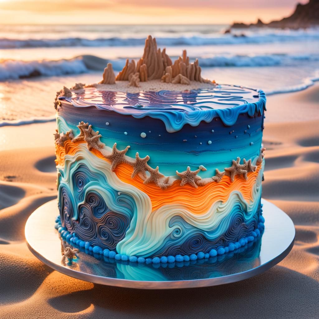 Iridescent Beach Cake Made with Epoxy Resin