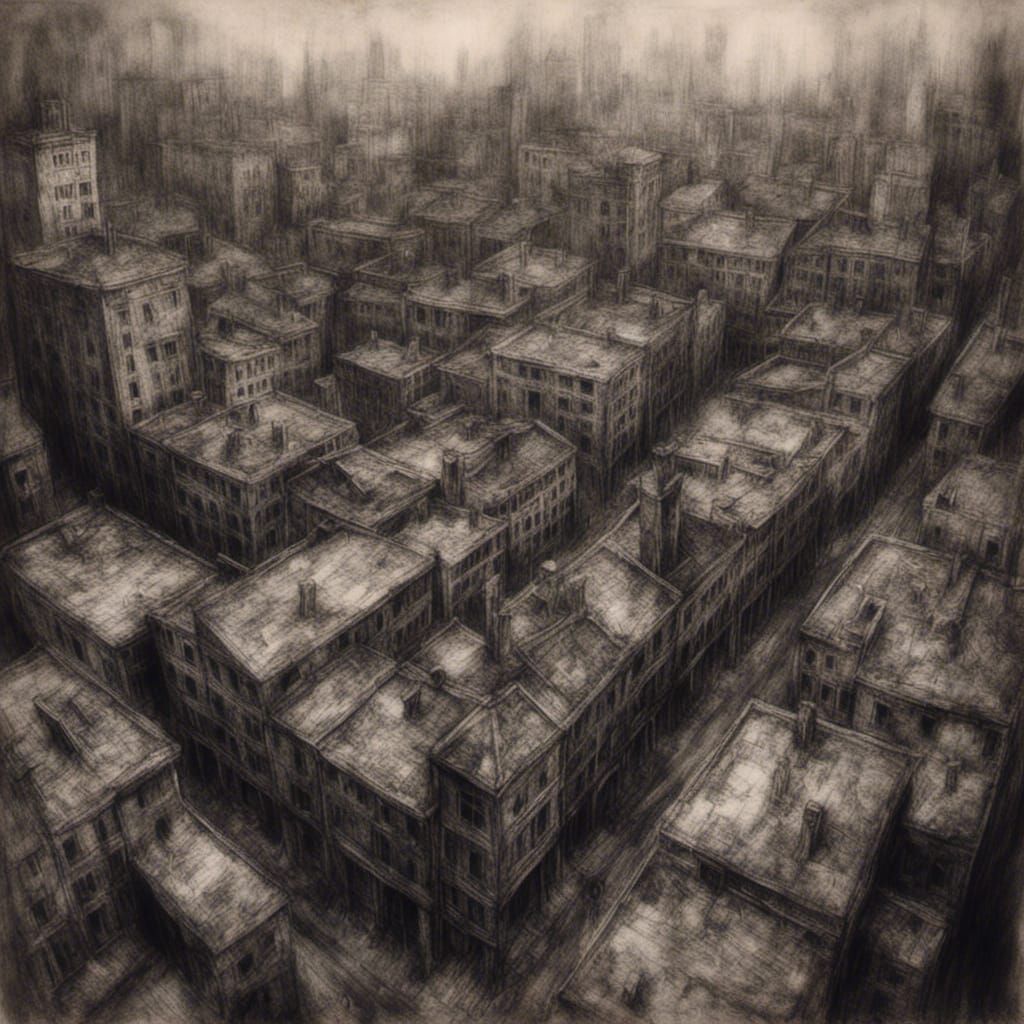 Dark Urban Street Scene in Charcoal Style