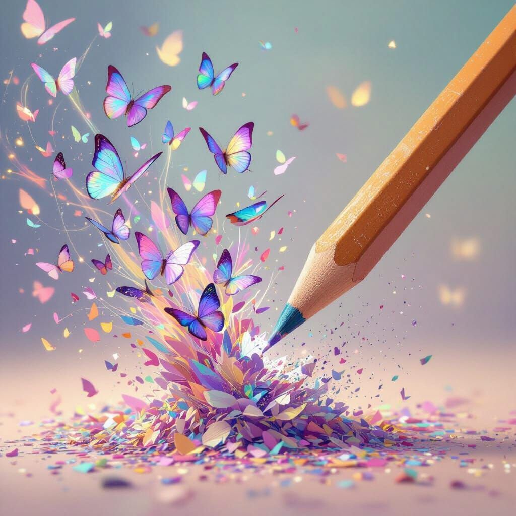 Butterflies Emerge From Dissolving Pencil In Watercolor Styl...