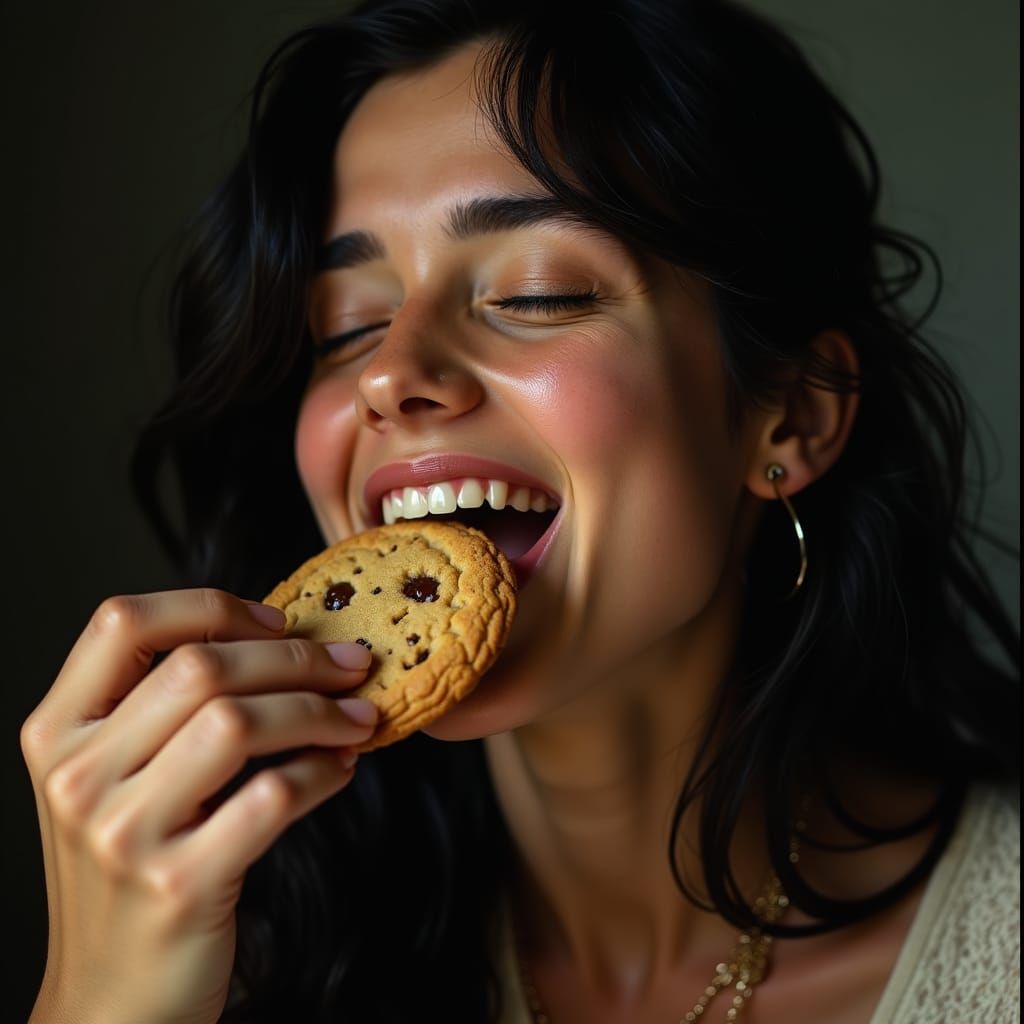 Italian Girl Enjoys Cookie in Film-Style Portrait