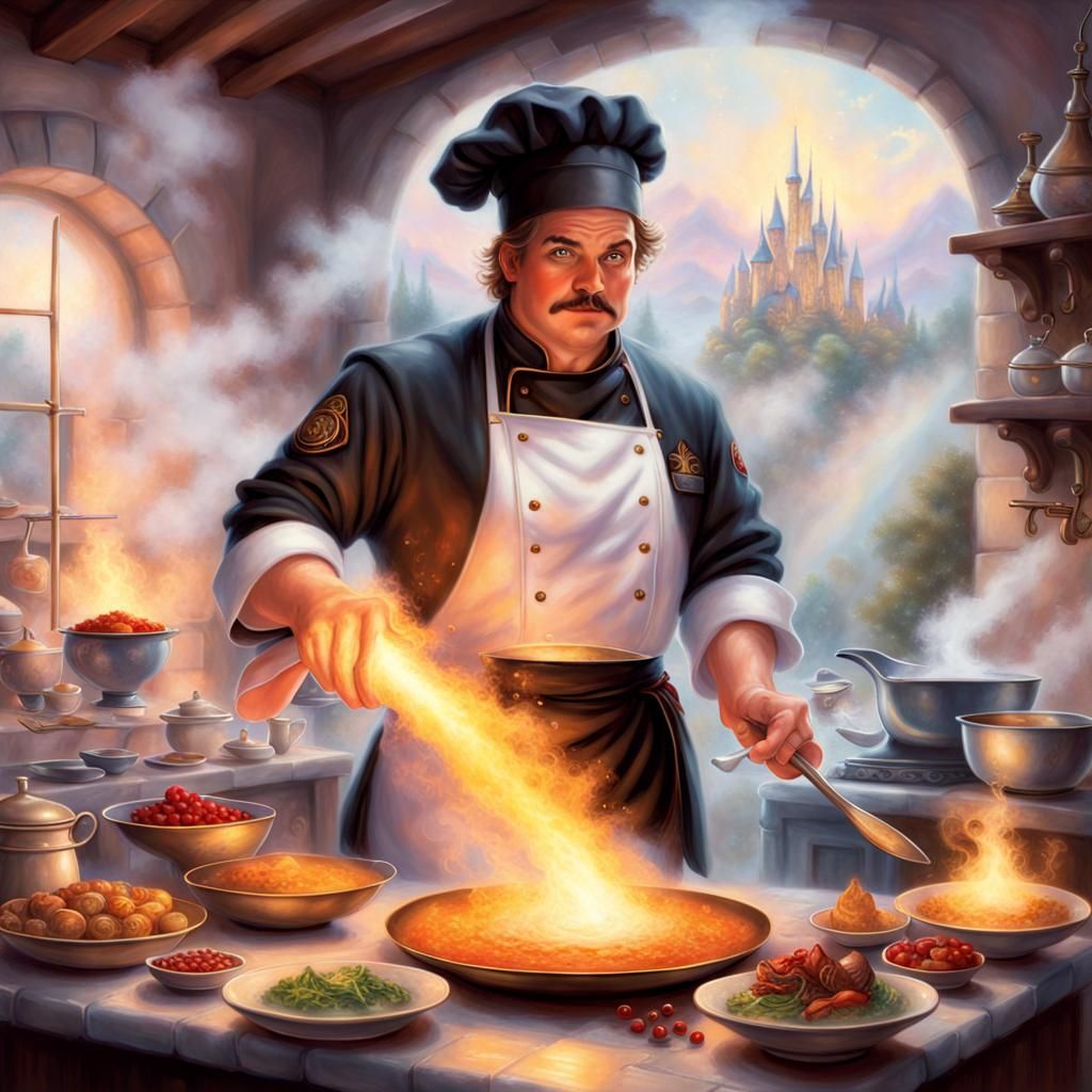 Fantasy Chef Pyromancer in Ethereal Style