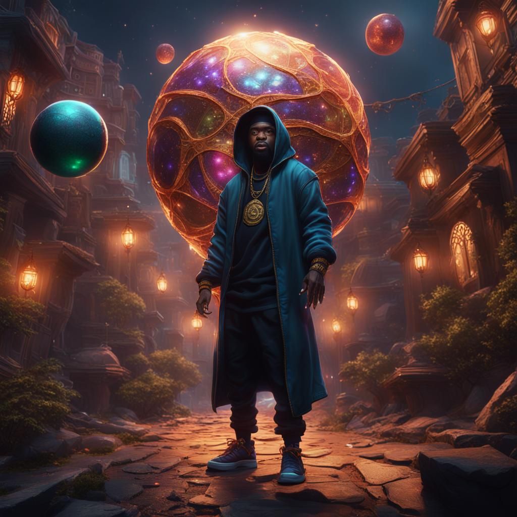 Hood Prophet Rapper with Magic Orb, Fantasy Art