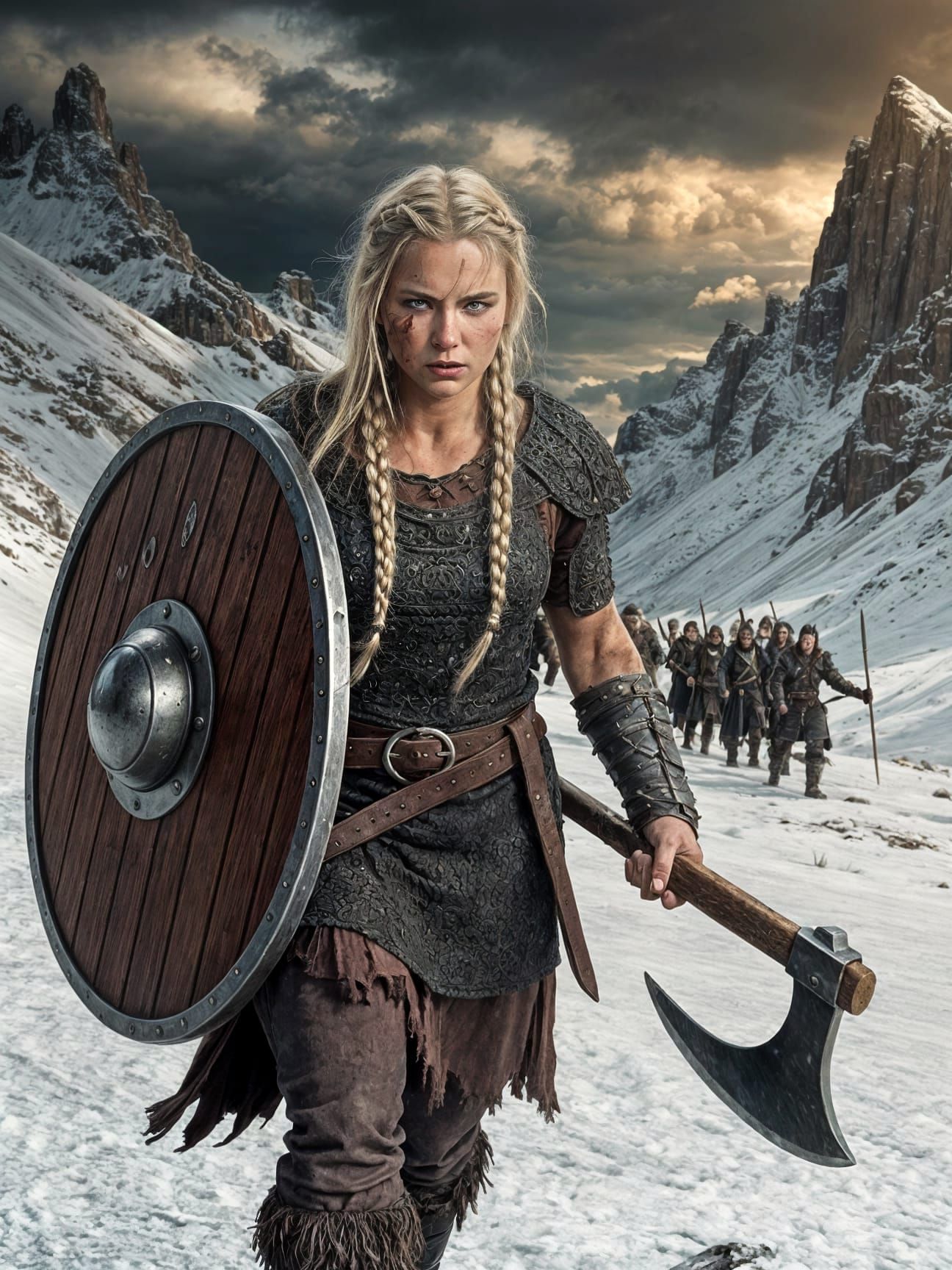 Viking Shieldmaiden Leads Warriors into Battle