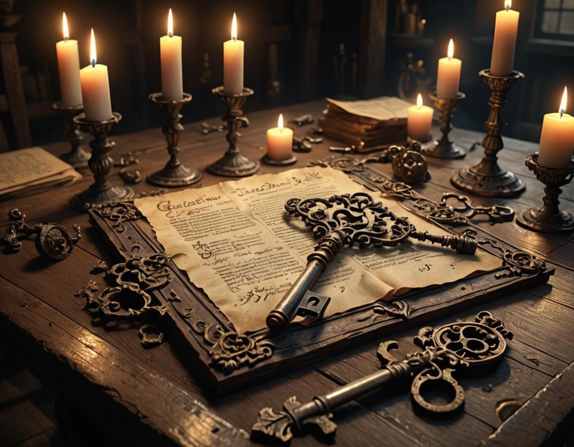 Ancient Key Emitting Smoke in Gothic Candlelight