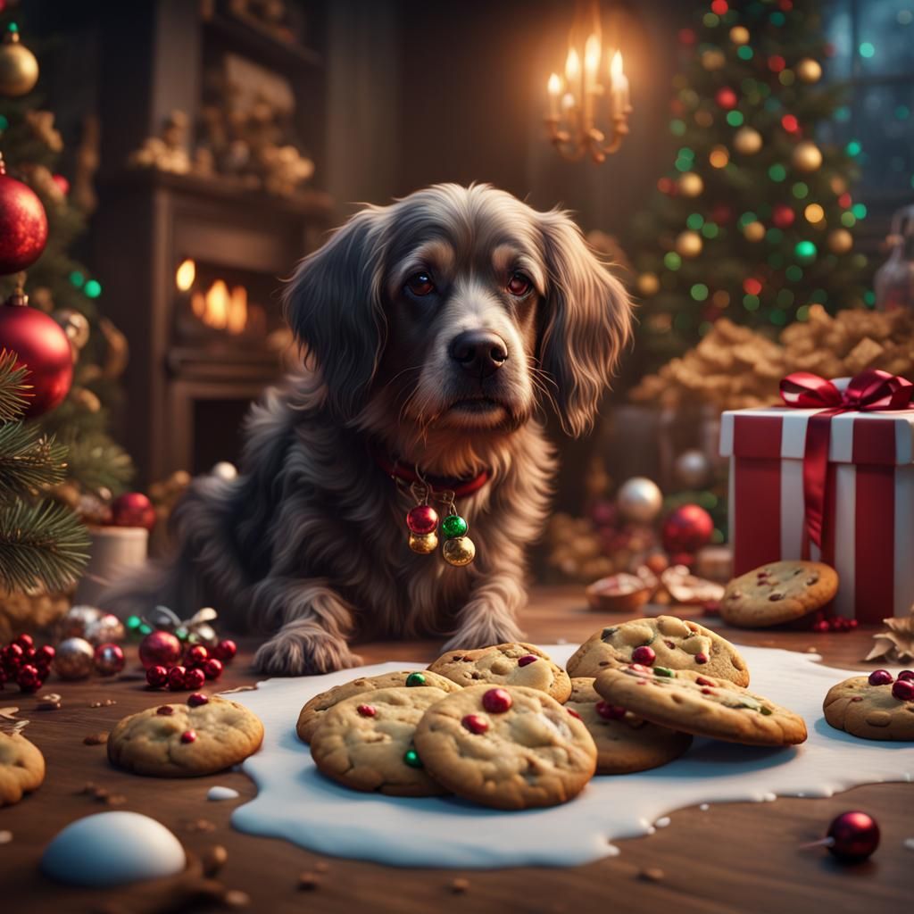 Dog and Cookies at Christmas: Matte Painting