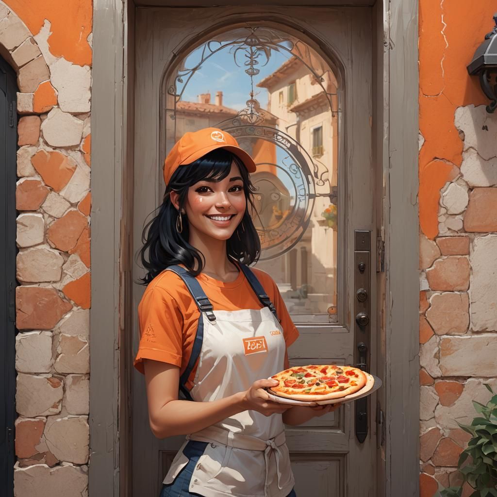 Smiling Pizza Girl Portrait in Artgerm Style