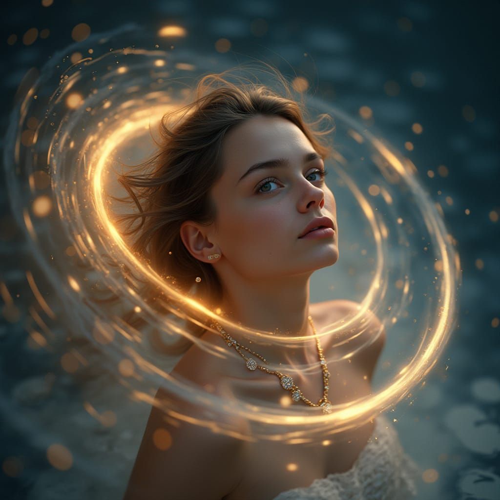 Hyperrealistic Portrait of a Happy Young Woman in Flight