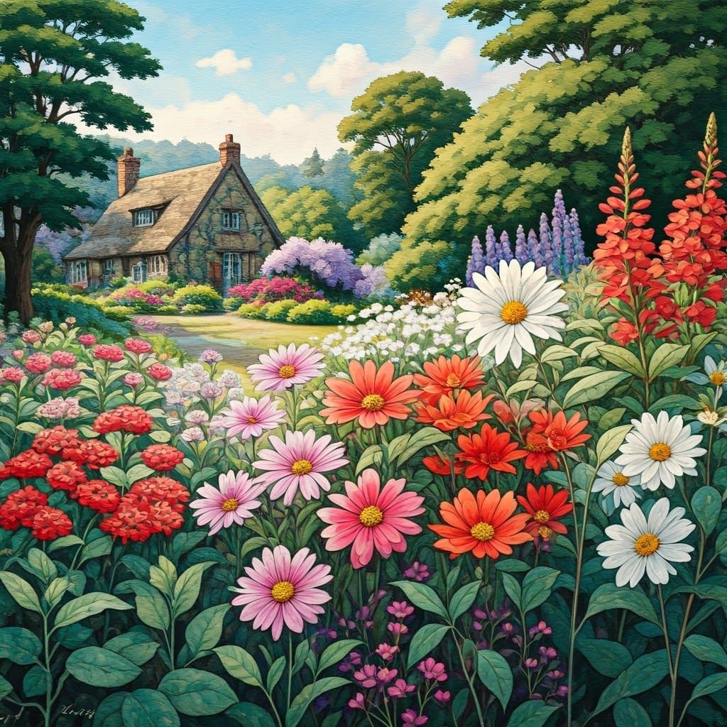 Ink and Watercolor Flower Garden