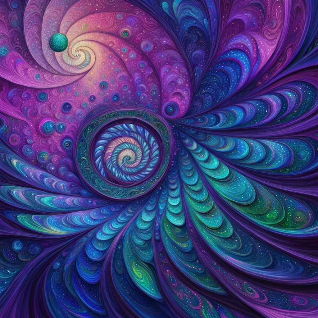 Shimmery purple spiral with Cobalt blue holographic accents and Emerald green iridescent accents& magenta pink glittery ...