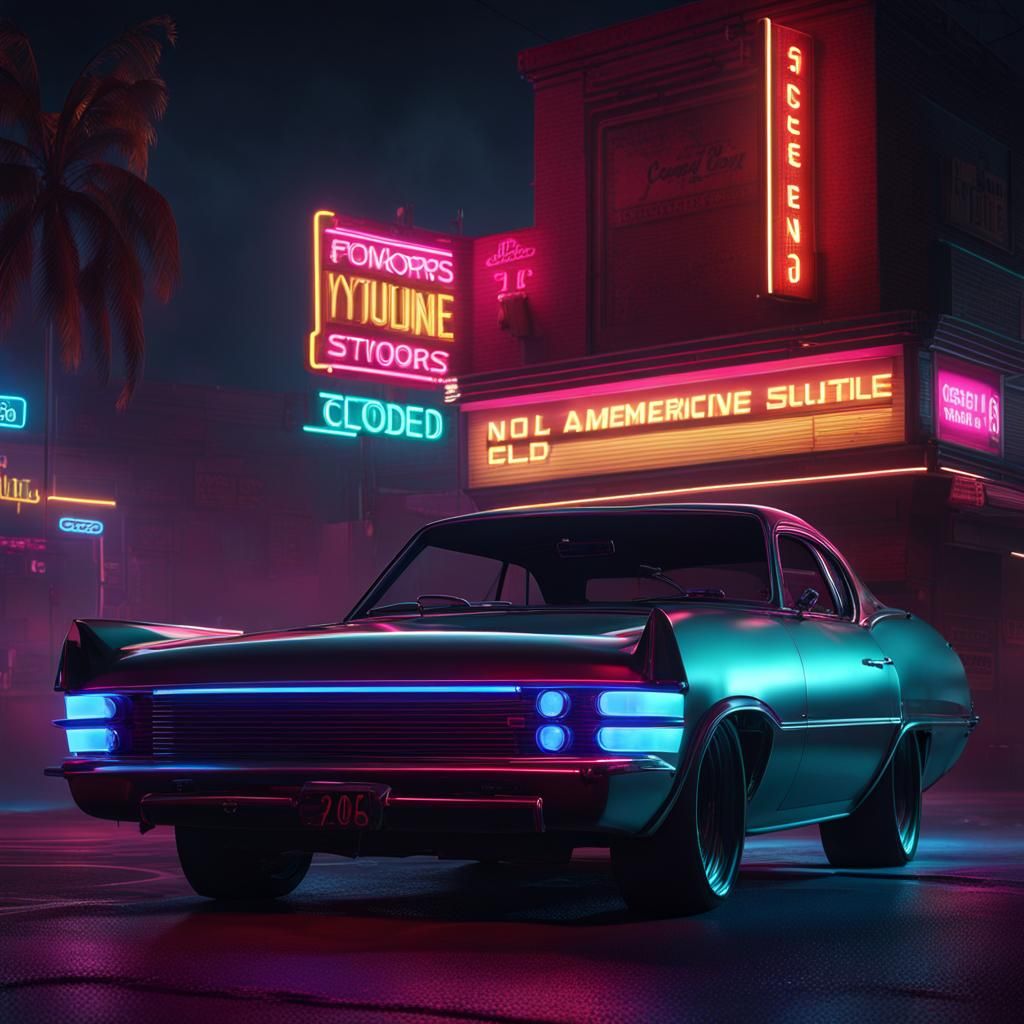 Cyberpunk Car in Neon-lit Futuristic City